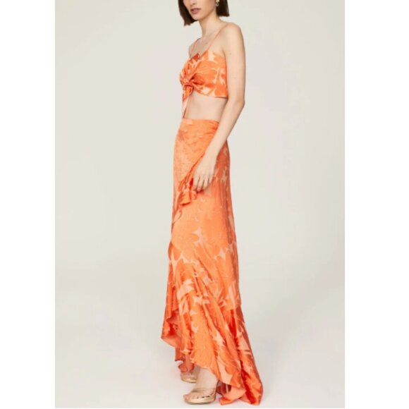 Ramy Brook Skirt Size 6 Orange A-Line Elisa Floral Ruffled Lined Fashion Style - Picture 3 of 11